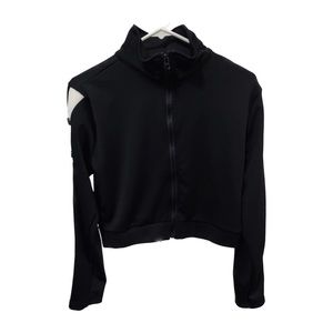 Cropped Black and White Track Jacket with Snaps
